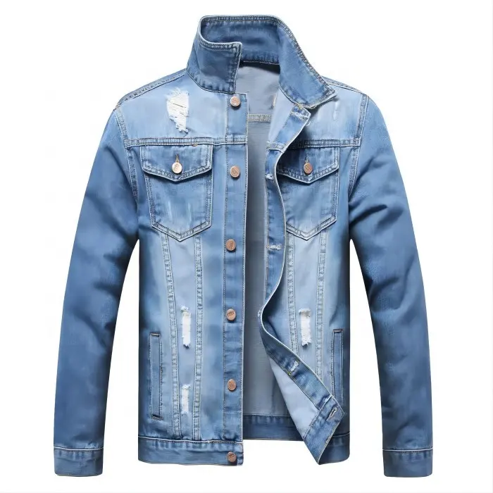 Hete Verkoop Klaar Om Te Verzenden Stijlvolle Design Sport Blauwe Streetwear Patch Fashion Designer Jeans Jassen Voor Heren