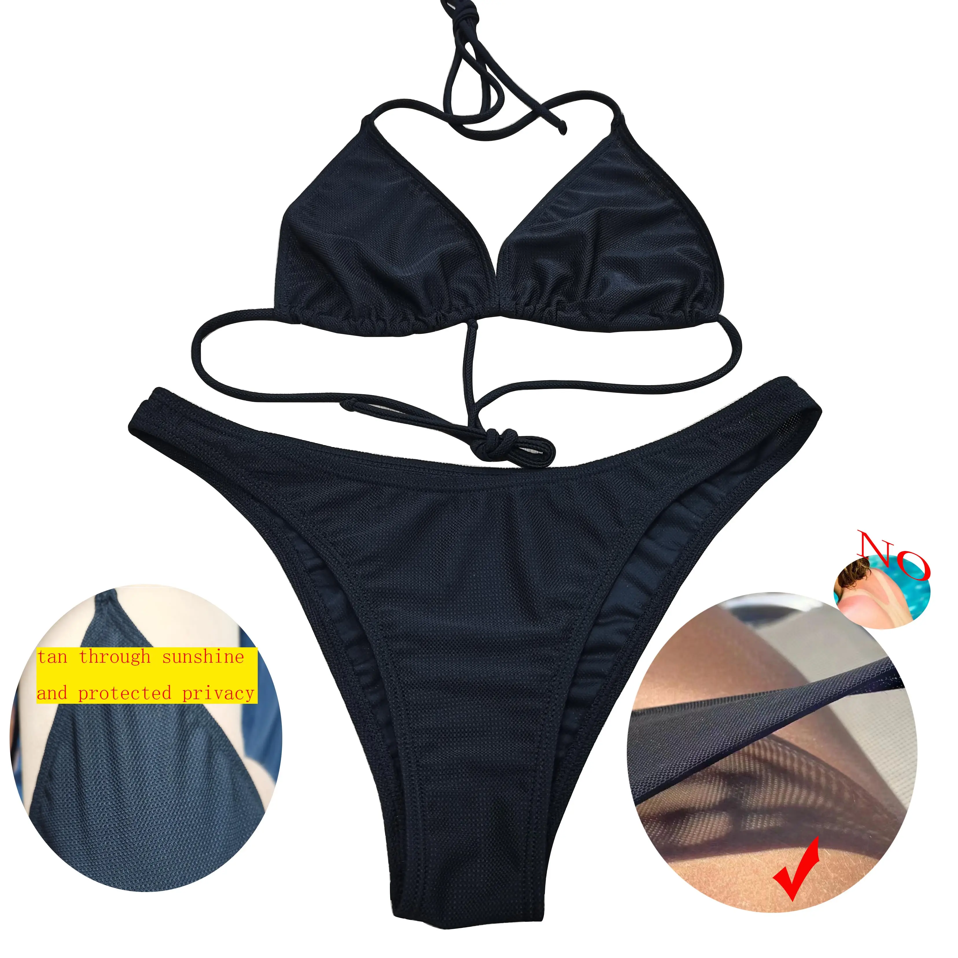 Bikini black tan through Swimwear Set for Women Swimsuit Triangle Bathing Suit
