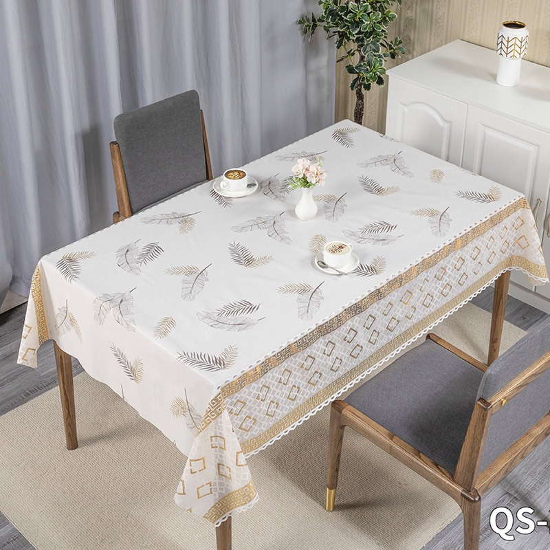 IUIU Light Luxury  Feather Leaf Home Dinning Hollow White Gold PVC Lace Tablecloth