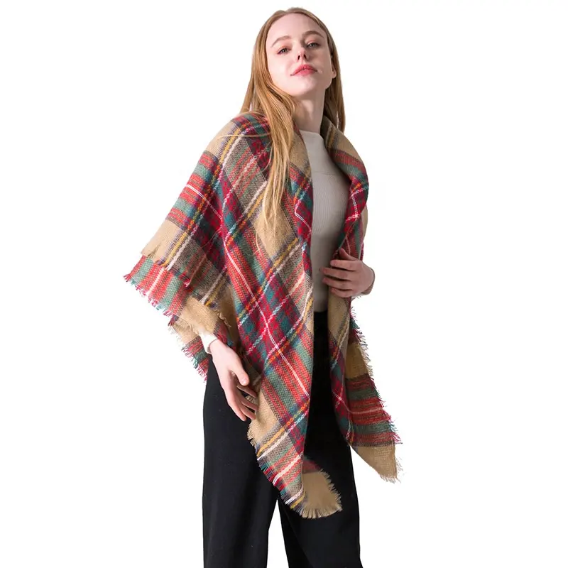 Phụ Nữ Mùa Đông Tartan Cashmere Scotish Kẻ Sọc Pashmina Khăn Quàng Cổ Khăn Quàng Cổ Dân Tộc & Khăn Choàng