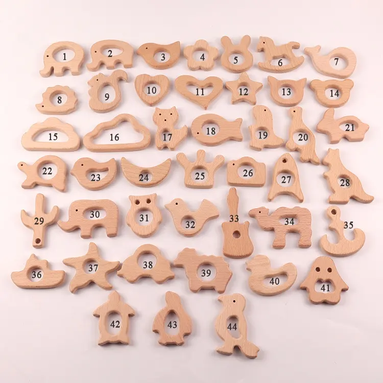 고품질 미완성 천연 나무 조각 동물 모양 아기 나무 teether 장난감