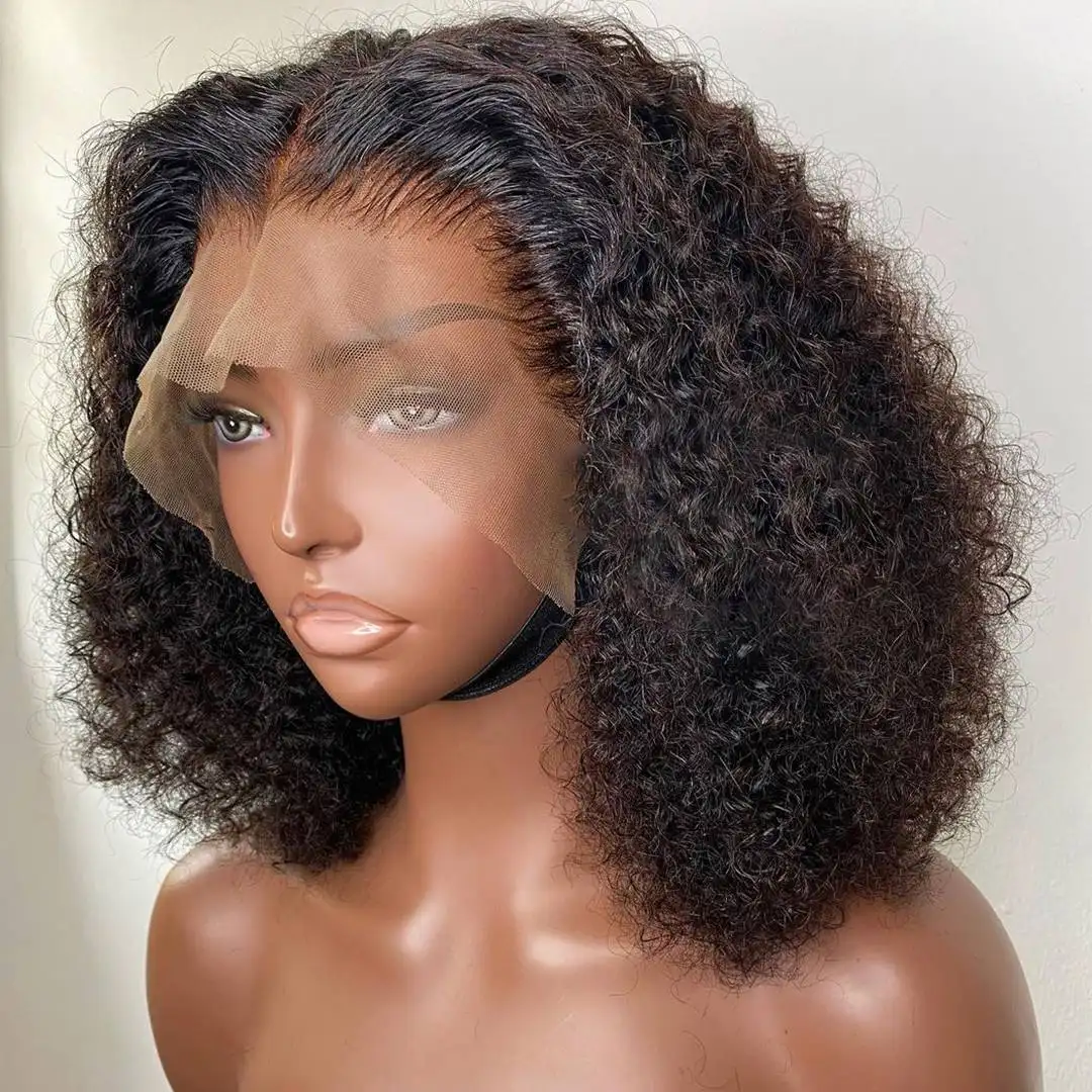 Kinky lockige kurze Bob-Perücken echthaar-Spitzenfront Großhandel peruanisches jungfräuliches Haar vollspitzen-echthaarperücke für schwarze Frauen Verkäufer