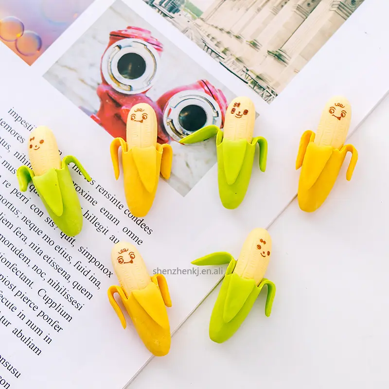 Hot Sell High Quality Creative Cute 2pcs Banana Fruit Pencil Eraser Rubber Novelty Kids Student Learning Office Stationery