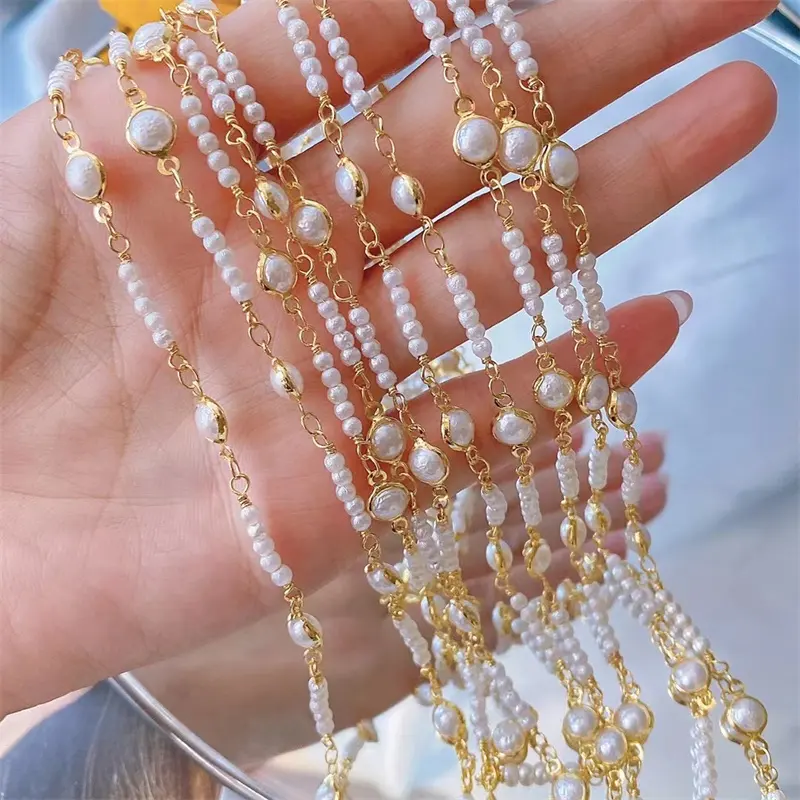 Cadena de perlas para collar, material de joyería, accesorios, cadenas doradas