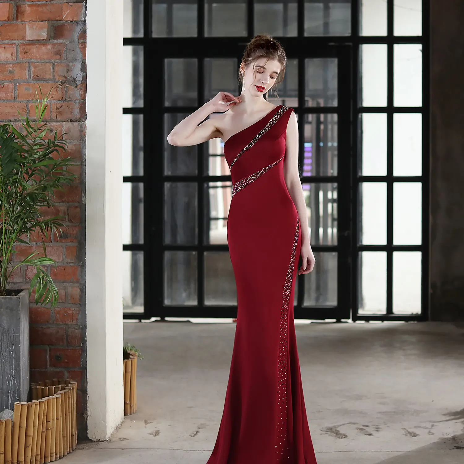 Benutzer definierte Luxus Party Chic Abendkleider Shinny Strass One Shoulder Mermaid Langes Kleid Für Frauen Hochzeits feier Neu