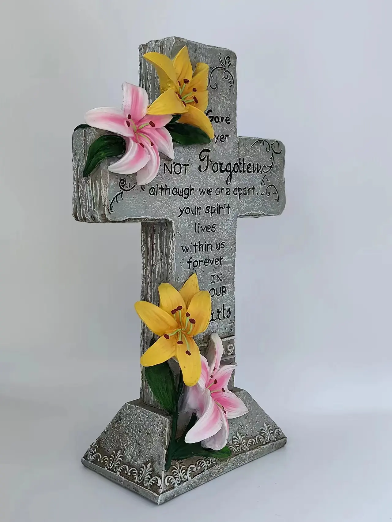 Unique Memorial Resin Crosses Statue Craft Religious Solar Outdoor Led Garden Light House Decor