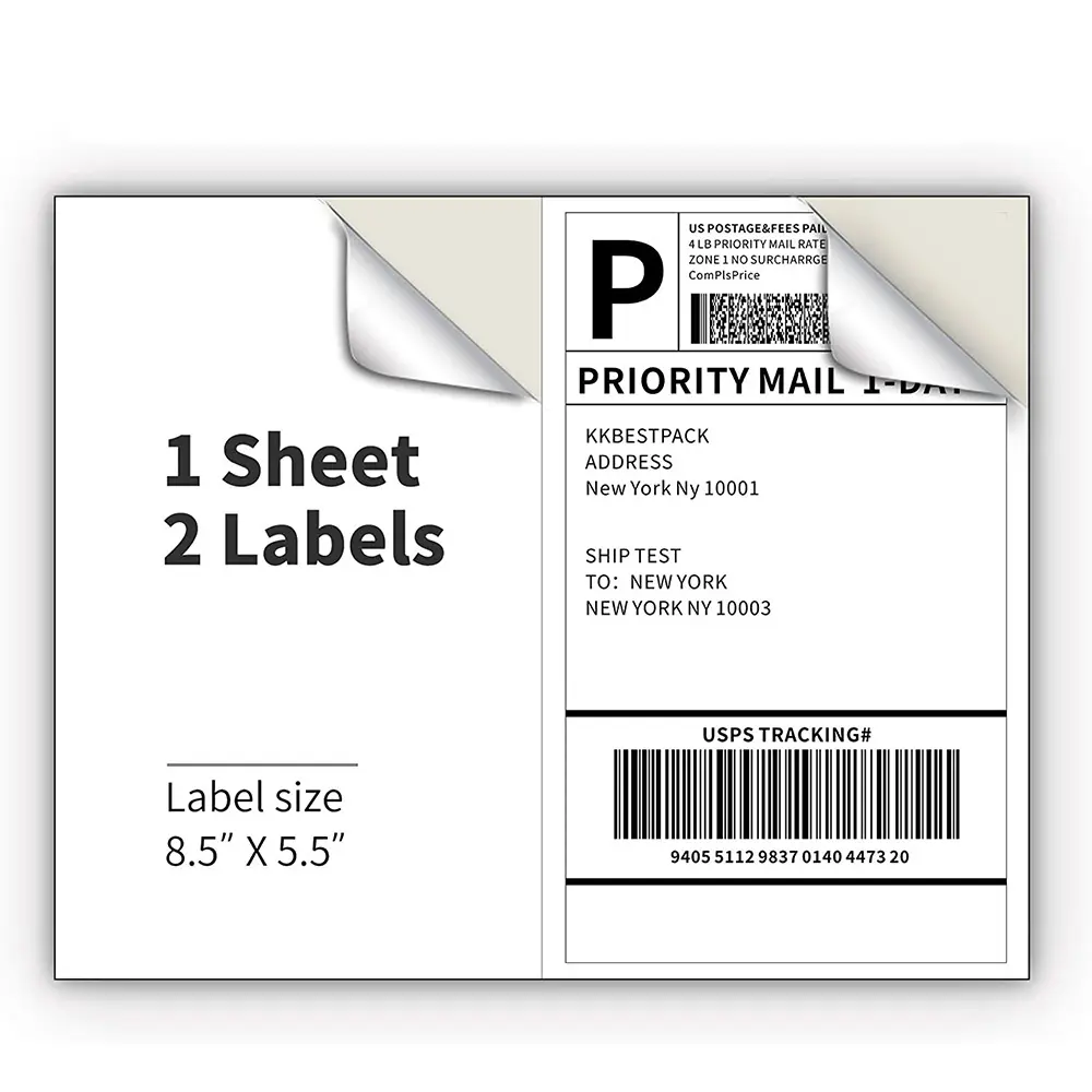 A4 Half Lakens Verzending Label Mailing Adres Barcode Sticker 8.5 "X 5.5" Half Vel Zelfklevende Verzending Label sticker