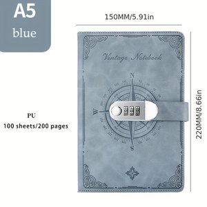 A5 Nhật ký da với chủ đề may & nhiệt ràng buộc Retro mật khẩu khóa trường sử dụng 200 trang OEM/ODM thương hiệu - Product Image 5