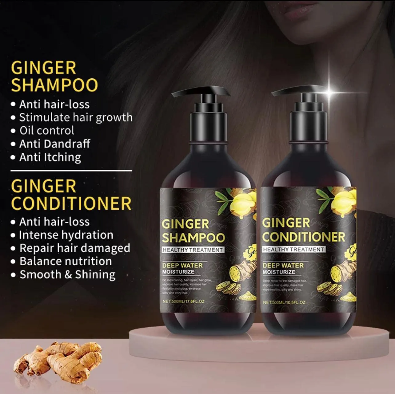 High Quality Anti Itching Hair Ginger Shampoo Hair Loss and Conditioner Sulfate Free Set of 2