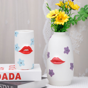 Udeco New Design Creative <strong>Red</strong> Lips Ceramic <strong>Vase</strong> Custom Hand Painted <strong>White</strong> Ceramic Flower <strong>Vase</strong> for Hotel Home Office Decoration - Product Image 6