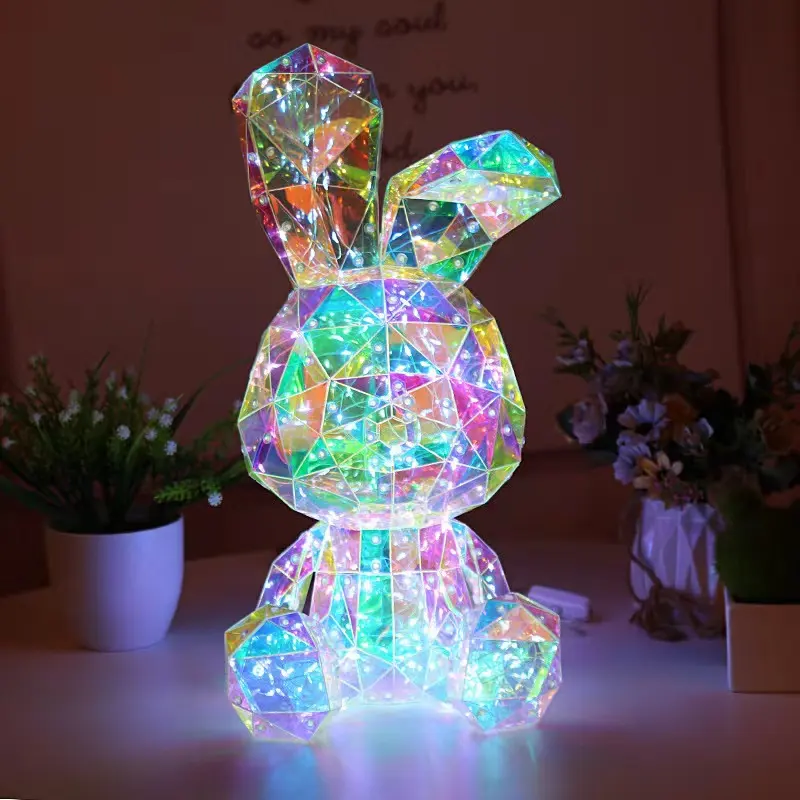 Prezzo del distributore olografico PVC incandescente LED coniglio plastica Led coniglio leggero regalo colorato per donne ragazze