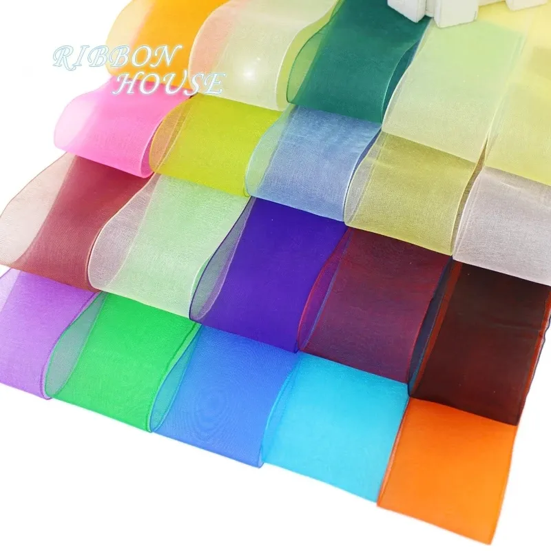 (50 Jardas/rolo) 40mm Organza Ribbons Atacado Gift Embrulho Decoração Fitas de Natal DIY Acessórios para Cabelo