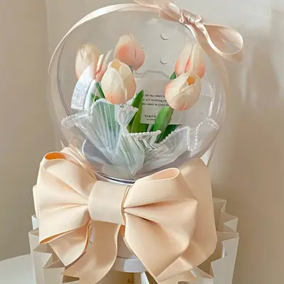발렌타인 데이 PVC 투명 클리어 볼 꽃 장식 투명 아크릴 보 보 거품 꽃 상자