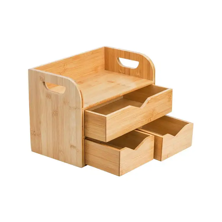 Mobili scrivania da ufficio 3 livelli Mini tavolo scatola artigianale in legno di bambù scrivania da ufficio organizzatore con 3 cassetti
