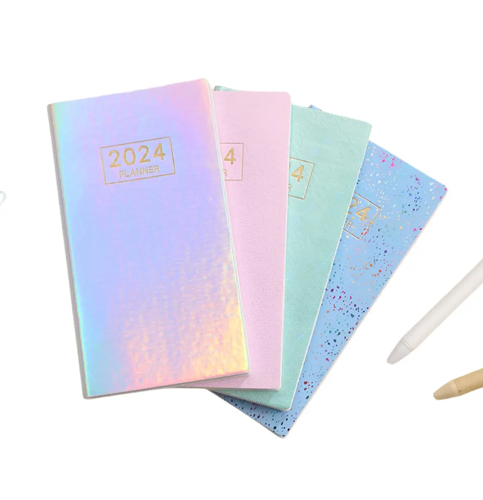 2024 New Arrivals Colorful Starlight Notebook A6 Laser Cover English Calendar Portable Week Planner Notebook