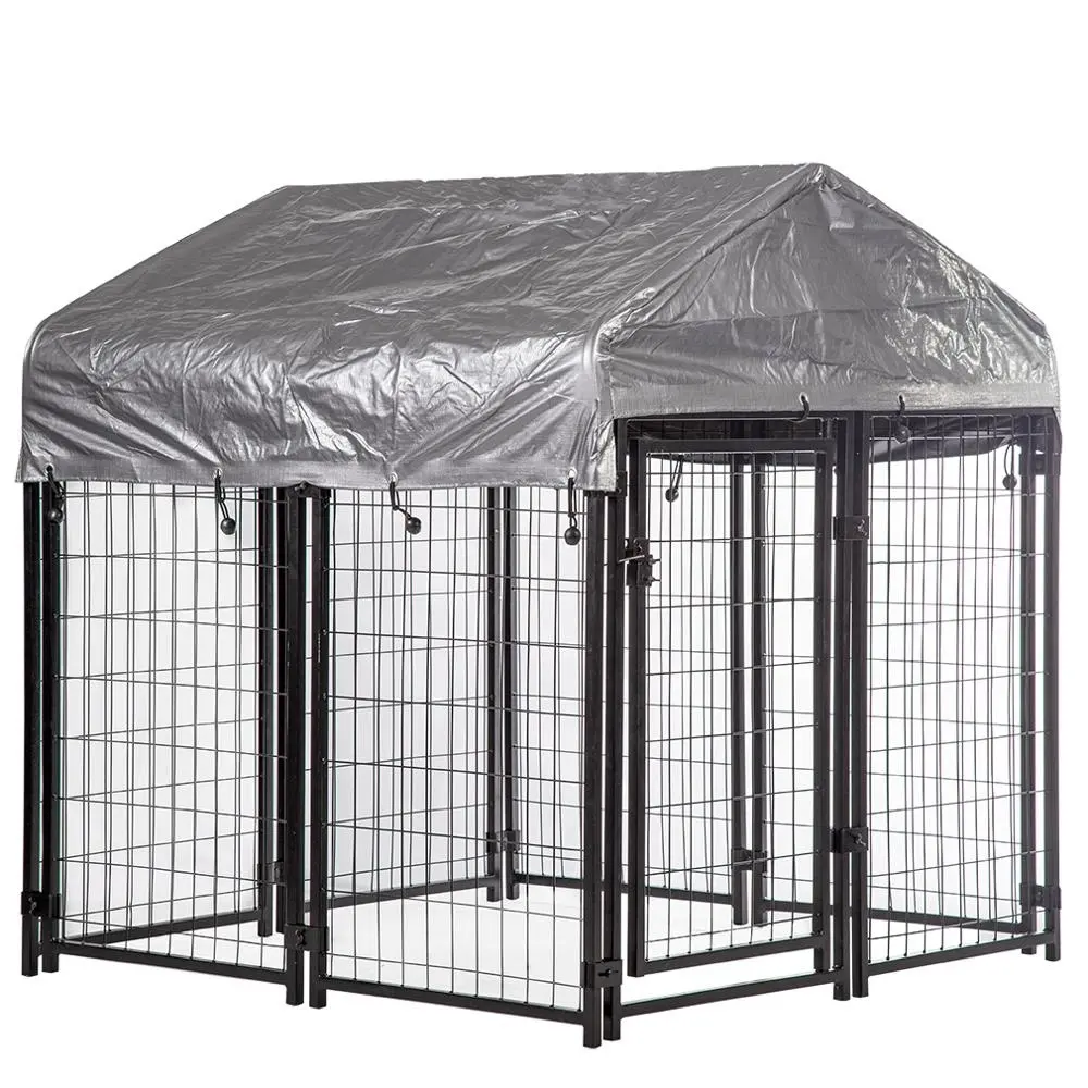 4x4x4.5ft Grote Deur Zwart Poeder Gecoat Gevouwen Zware Hond Kennel Dier Kooi