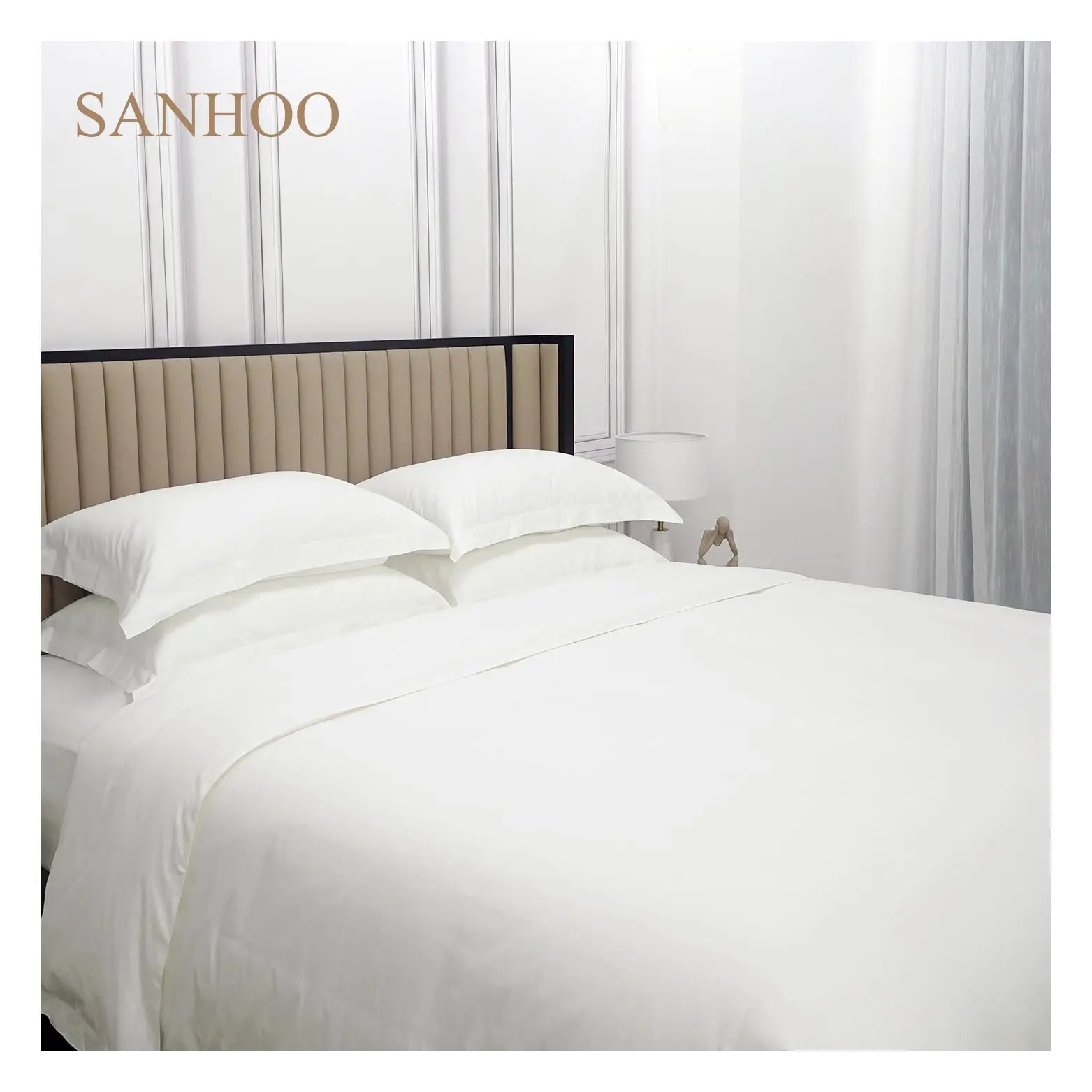 SANHOO – drap de lit en satin peigné 100% coton doux, linge de lit d'hôtel de luxe avec 200 fils