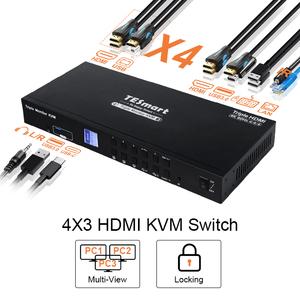 TESmart USB 3.0 HDMI KVM切换器3监视器4台4K @ 60hz带耳机音频和麦克风4端口三重监视器KVM切换器