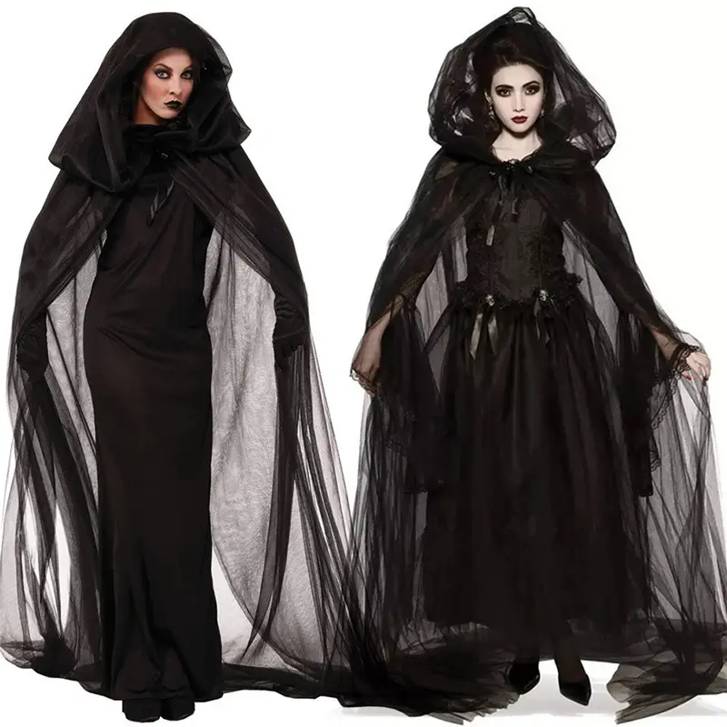 Disfraz de Halloween para mujer, disfraz de Halloween, Cosplay de la bruja del diablo, vampireso negro, largo, fiesta, Cosplay, Día de los muertos, Opera