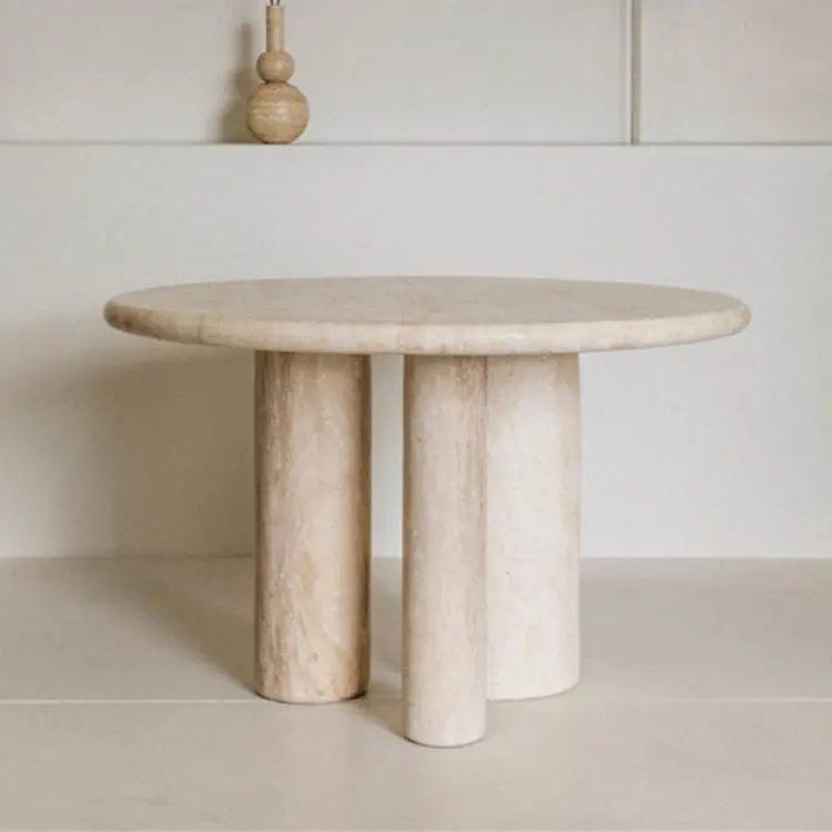 Mobili di Design moderno arredamento per la casa tavolo ovale Basse Beige in pietra crema traversina gamba cilindrica traversina in marmo travertino