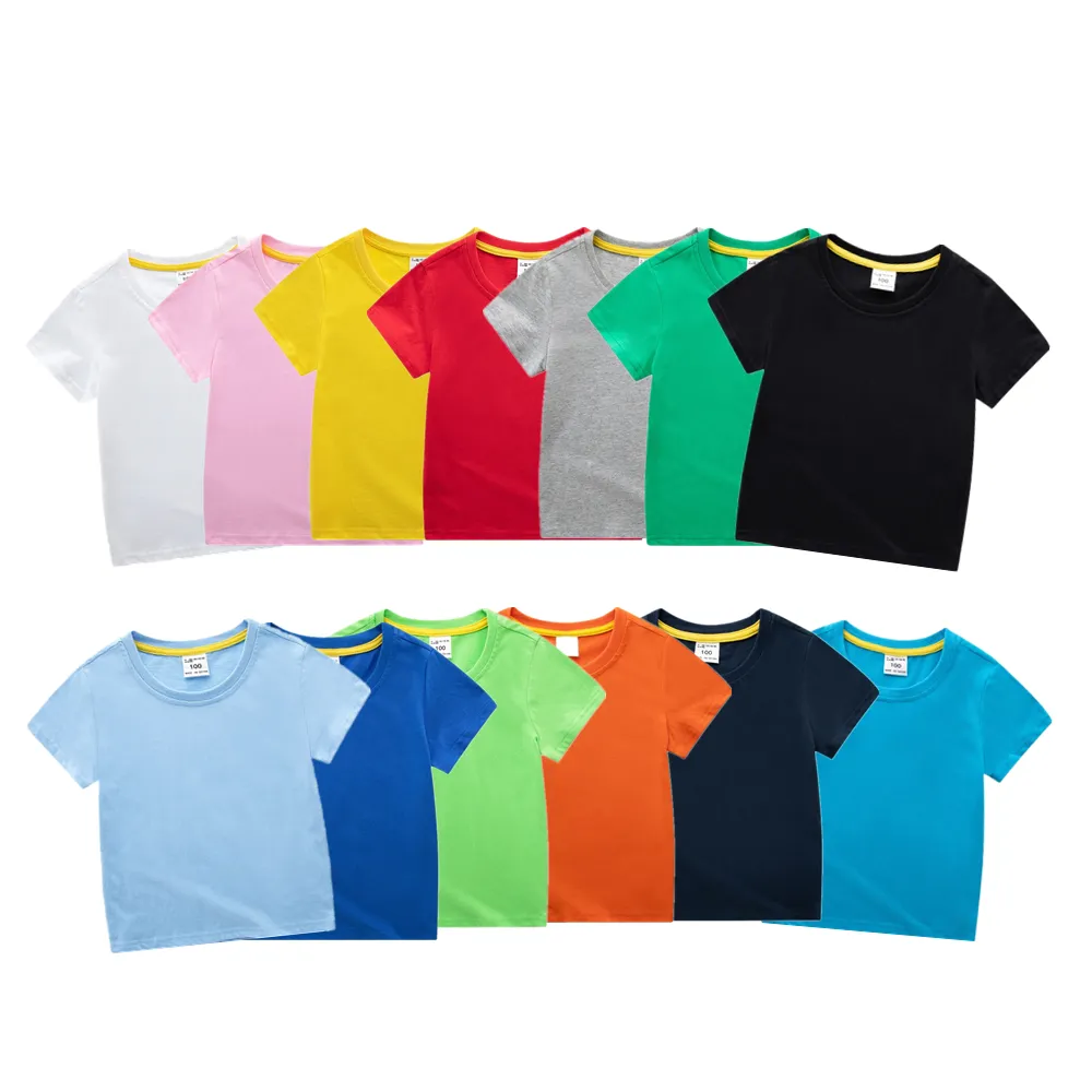 Camiseta de algodão infantil unissex, rts 13 cores 6m-10anos camisa de manga curta sólida para crianças e meninos