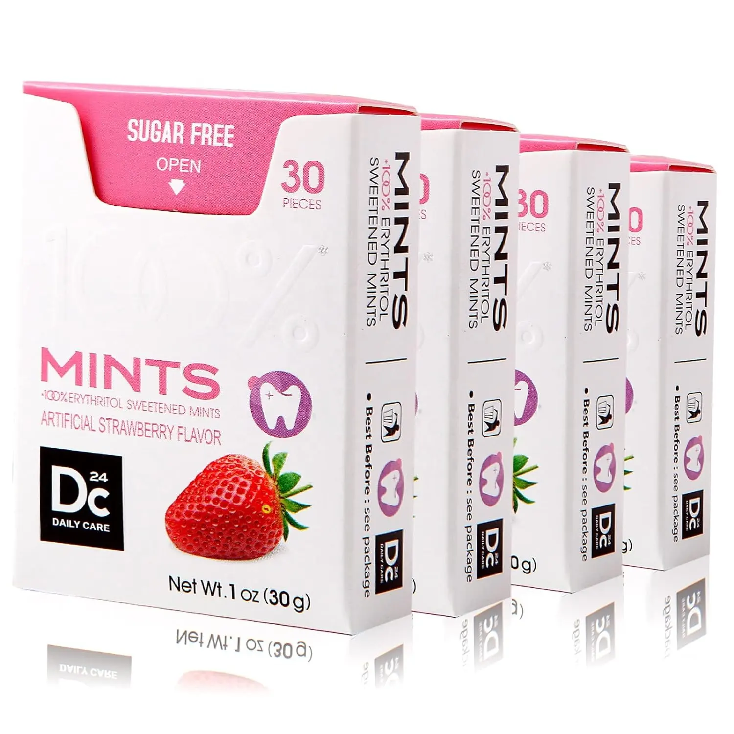 DC24 DAILY CARE 0-Calorie Breath Mints,100% eritritol, boca seca, sin gluten, sabor surtido, 30 unidades, paquete de 4