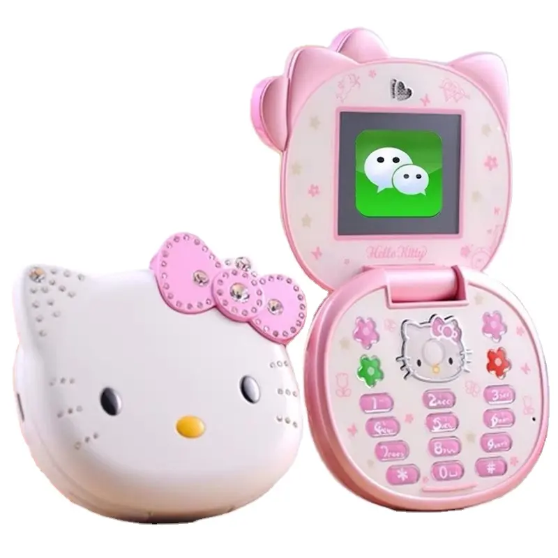 Sevimli Mini Hello K kız telefonu K688 Quad Band Flip karikatür cep telefonu Unlocked çocuk çocuk Mini çift Sim cep telefonu