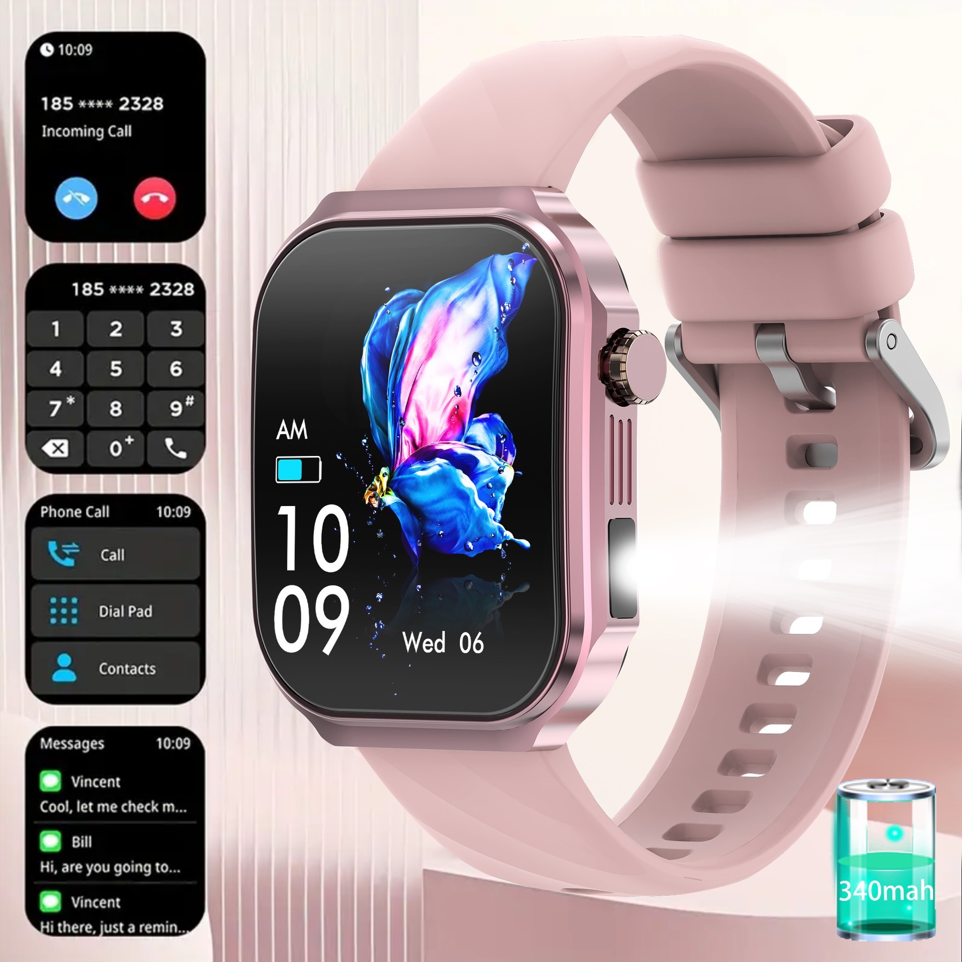 U15 blue-tooth watch foreign language version-pink gold