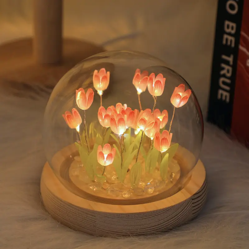 Fai da te a mano tulipano in vetro lampada da tavolo luce notturna personalizzazione sfera di cristallo fiore tulipani luce notturna a Led