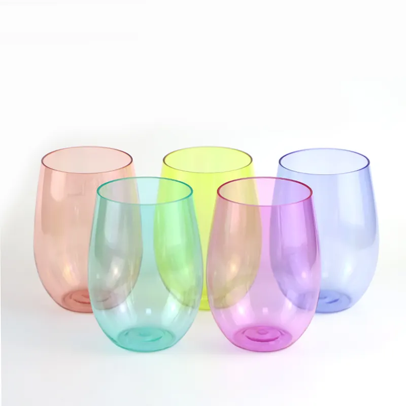 Plastic reusable wine glasses custom colored drinking glassware