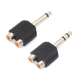 <strong>1</strong>/<strong>4</strong> Inch 6.35mm Male Plug to 2 Dual RCA Female Jack Y <strong>Splitter</strong> <strong>Audio</strong> Video Adapter Converter Three Split RCA RF Connector AV