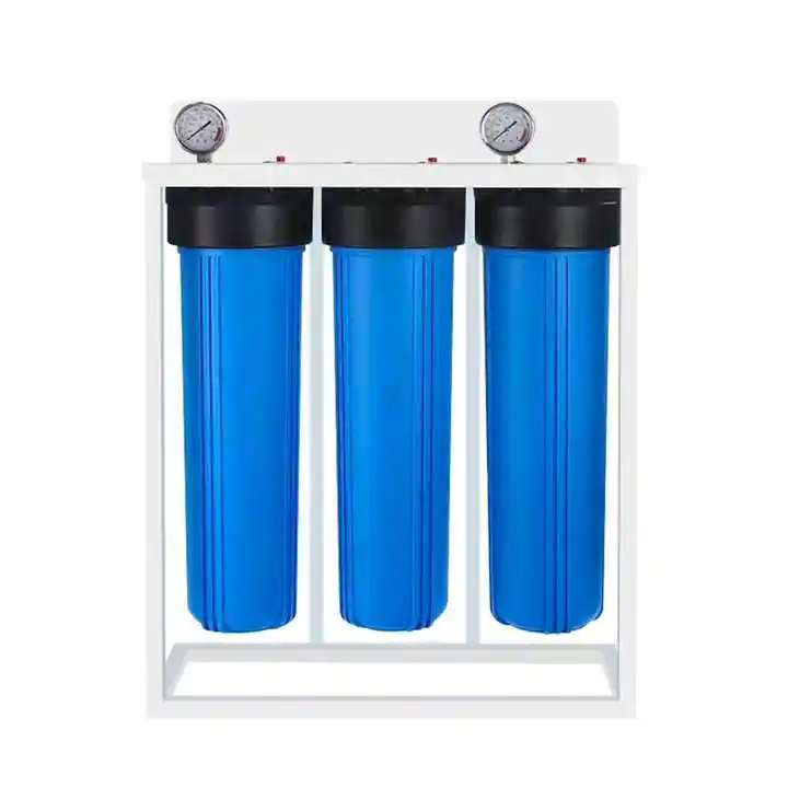 Carcasa de filtro de agua Jumbo Triple azul grande para toda la casa de alta presión 3 etapas 20 pulgadas hogar con manómetro