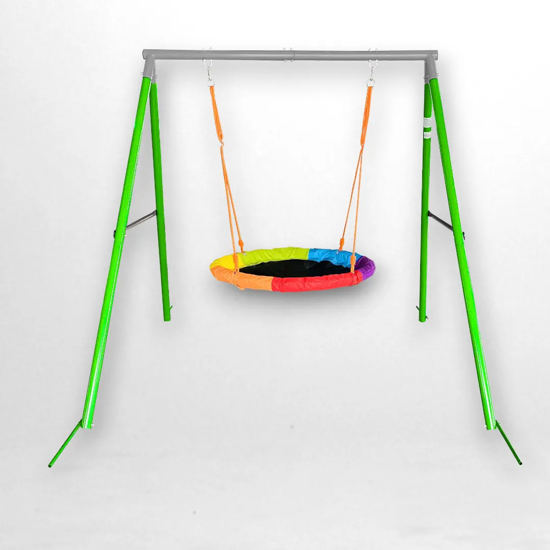 Balançoire simple de jardin extérieur pour enfants tapis rond avec support aire de jeux balançoire en métal de qualité