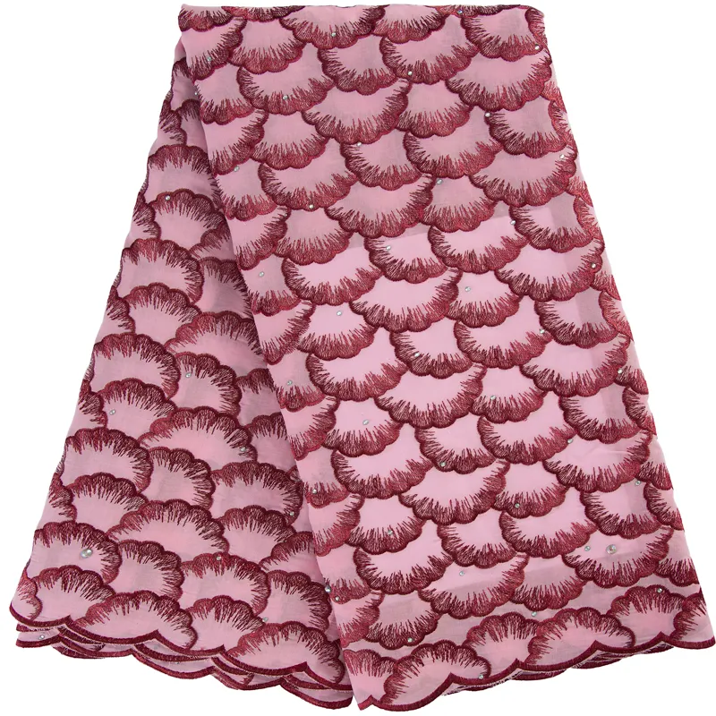 Renda africana vermelha seca de algodão, laço voil suíço na suíça tecido de renda suíça para costurar vestido de casamento 3149
