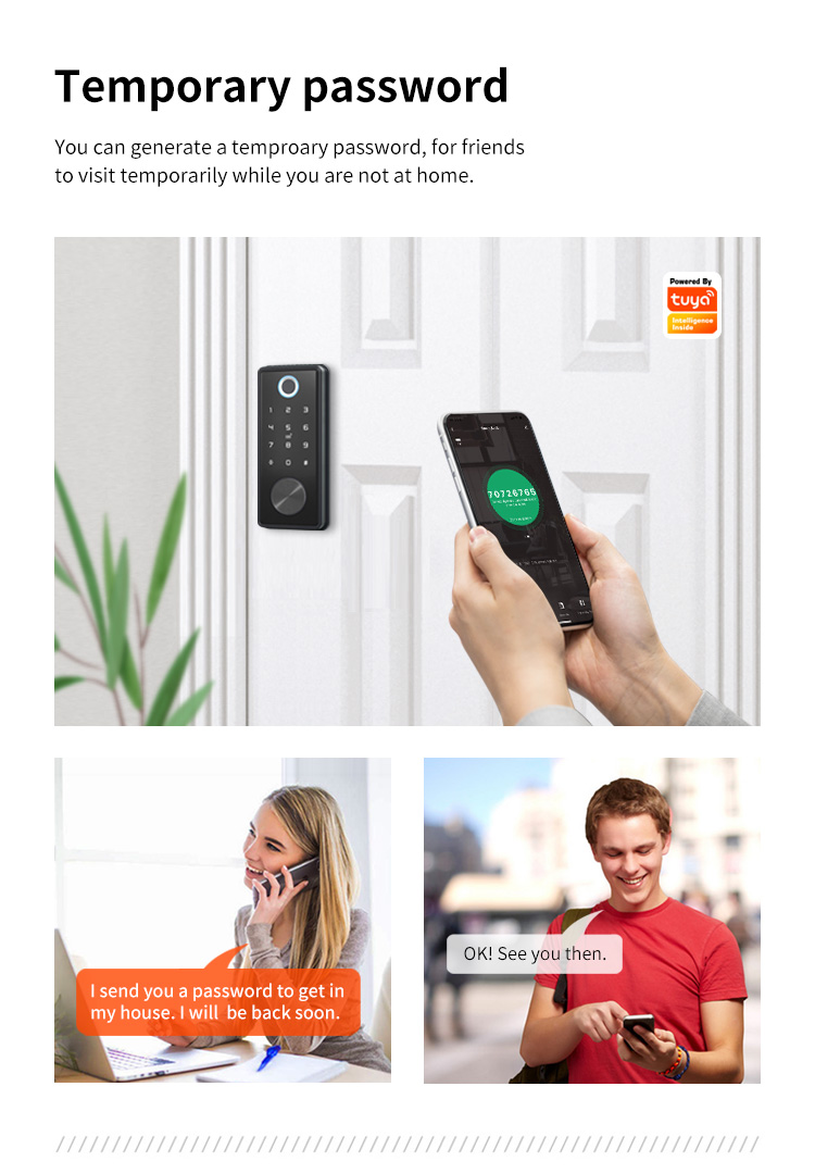 Tediton Smart Fingerprint Deadbolt Lock Tuya APP WIFI Keypad Mechanical Key Combination Deadbolt Smart Lock