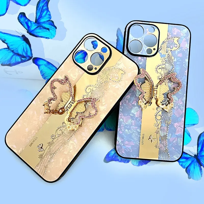 Роскошный зеркальный телефонный чехол со стразами для iPhone 13 Pro Max, iphone 11, 12, чехол с 3D подставкой-бабочкой, Чехол-держатель, новинка 2022