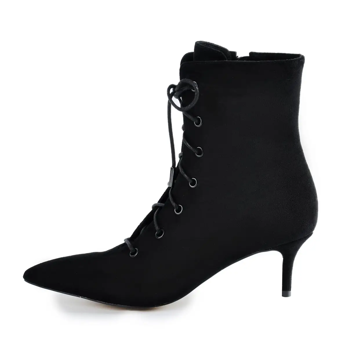 Kitten Low Heel Pointed Toe Lace Up Ankle Boots For Women Shoes