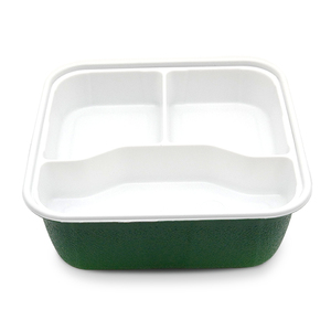 工場でのカスタマイズ電子レンジ対応プラスチック製使い捨て四角い食品持ち帰り用ティフィンボックス3コンパートメント付き - Product Image 3