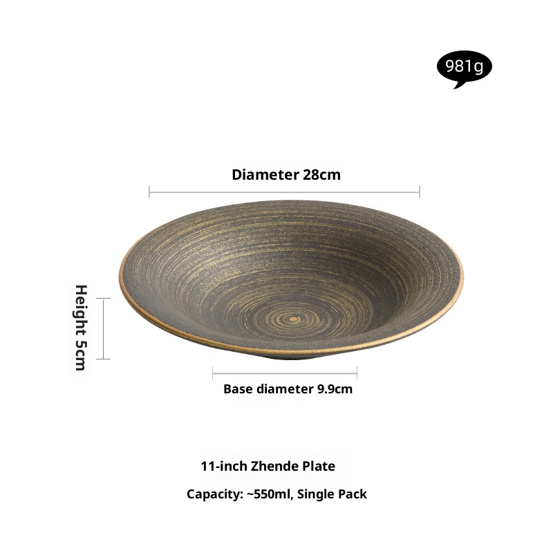 11inch hand-painted black gold sandstone plate