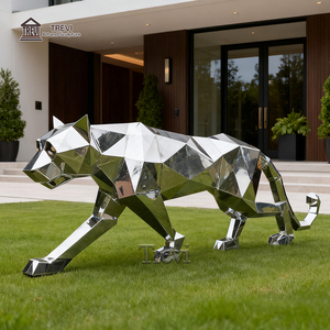 Trevi hiện đại bất động sản nhà sân cảnh quan kim loại hình học động vật điêu khắc gương thép không gỉ đi bộ Cheetah tượng - Product Image 3
