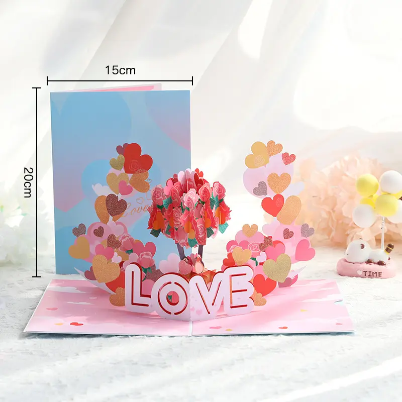 Love Rose Flower 3D Pop Up cartoline anniversario per compleanno romantico, festa della mamma, festa del papà, amore, san valentino