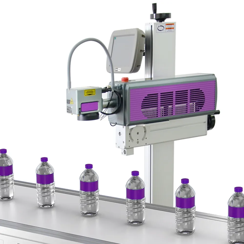 20 Вт 30 Вт 50 Вт онлайн летающая волоконная лазерная маркировочная машина для ручек бутылки упаковки конвейер