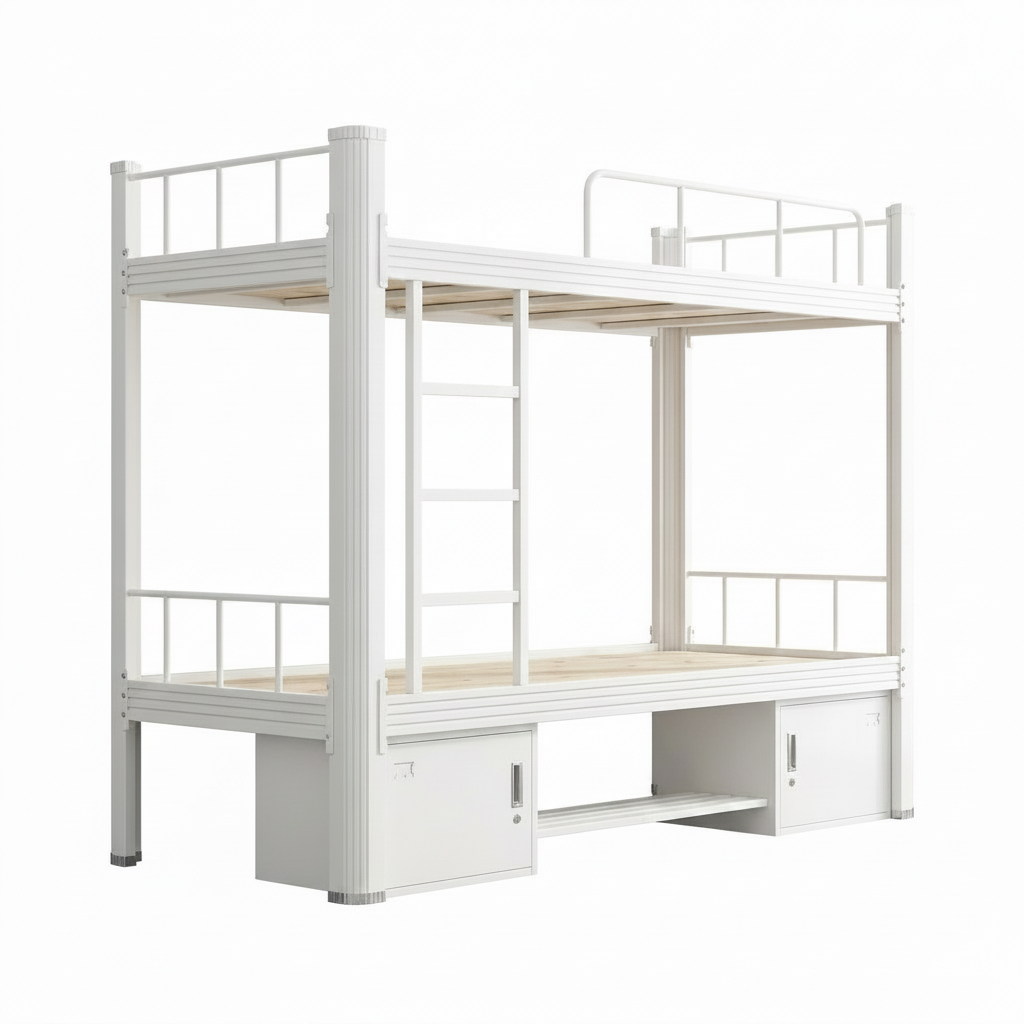 Ensemble de lit superposé blanc (cadre de lit + planche de lit + armoire sous le lit)