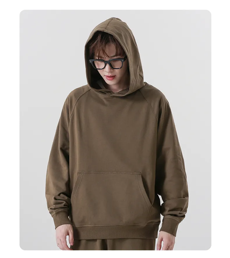 Chất Lượng Cao Cotton Pháp Terry Áo Dày Lông Cừu Thả Vai Đồng Bằng Trống Tùy Chỉnh Người Đàn Ông Hoodies