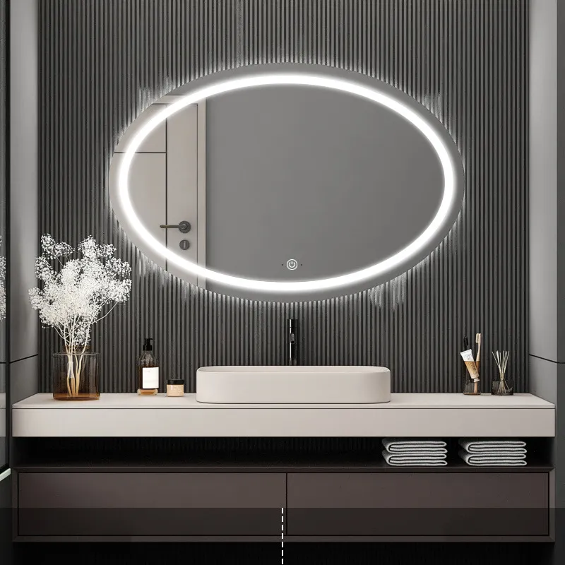 Espejo de baño LED inteligente, forma ovalada, diseño tradicional, proyectos de Villa Hotel, espejo montado en la pared, decoración para sala de estar