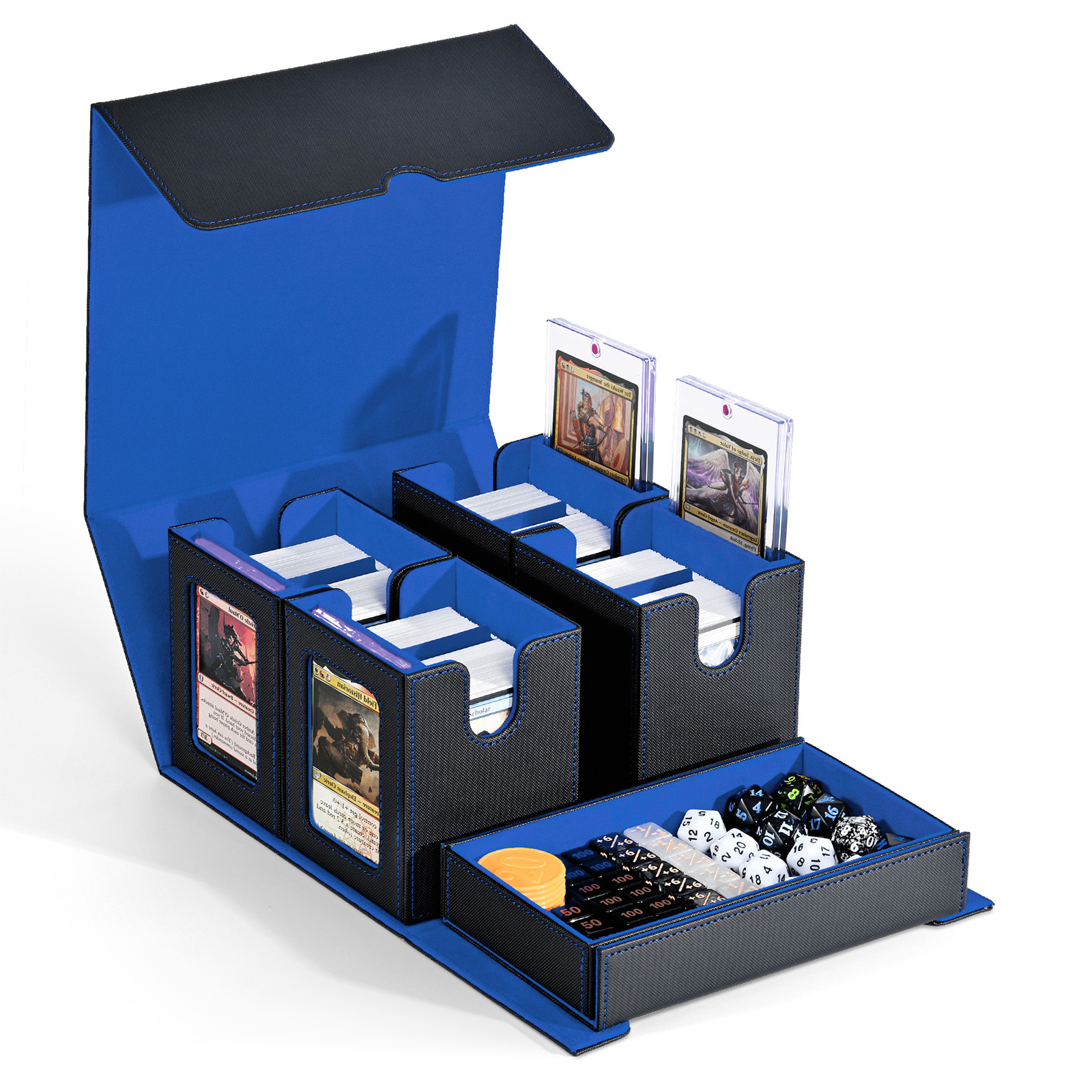 Briques de rangement pour cartes, noir et bleu assorti, 4 compartiments, 4 séparateurs.