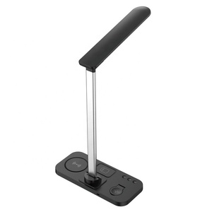 新的4合1铝合金折叠LED台灯3级调光模式台灯3合1无线充电器为手机 - Product Image 2