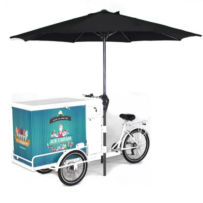Sepeda kargo jalan komersial dengan kulkas, sepeda es krim, kereta dorong listrik 1200, 4 roda terbuka