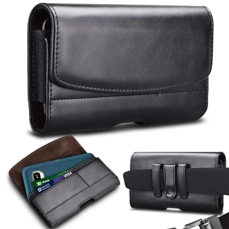 Hochwertige schwarze Leder Gürtel Clip Loops Telefon Tasche Karten halter Fall Telefon Holster für Samsung für iPhone