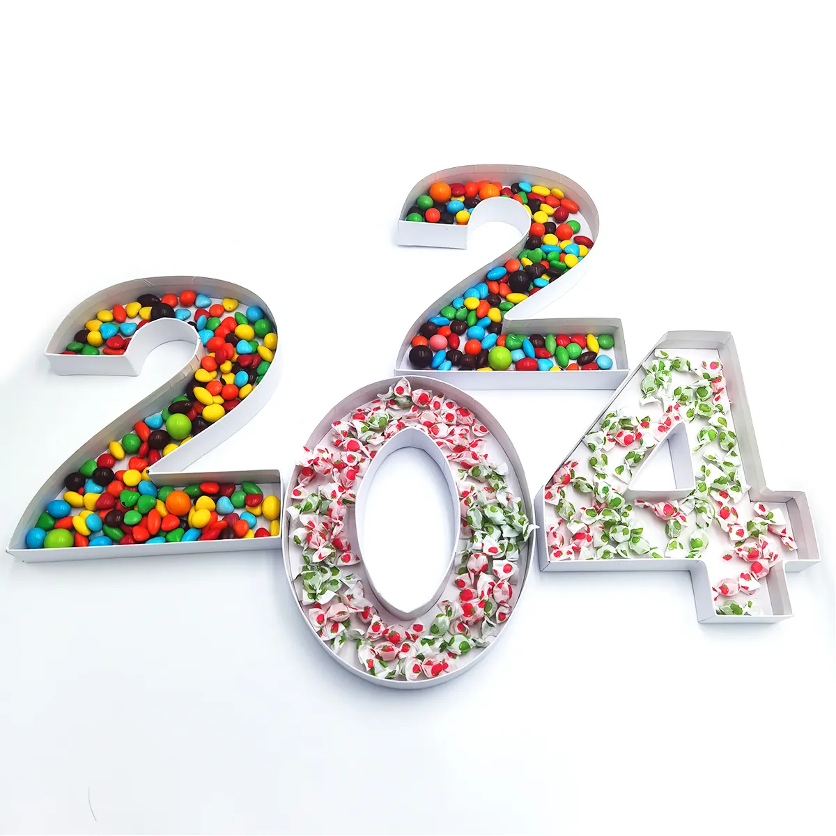 Сладкие конфеты лакомство бумажное маше номер 2024 новый год Выпускной заполняемый картонный номер